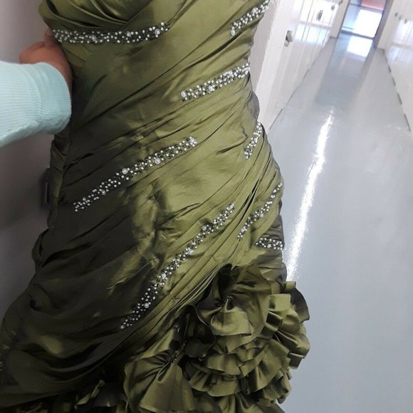 Prom Party Strapless Pearl beaded cocktail dress floral Applique Hem 1X 44" Bust - Picture 3 of 7